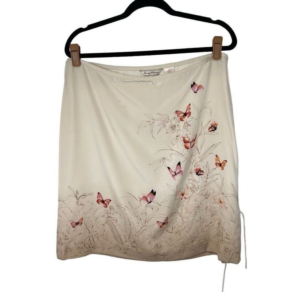 Tommy Bahama Butterfly‎ Tie Slit Lined Cream Pink 100% Silk Mini Skirt Sz 14